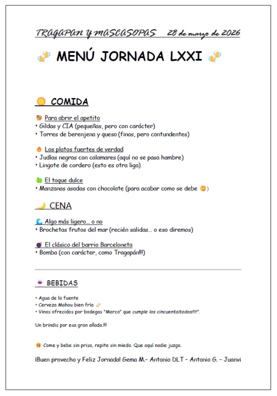 Menú de la 71